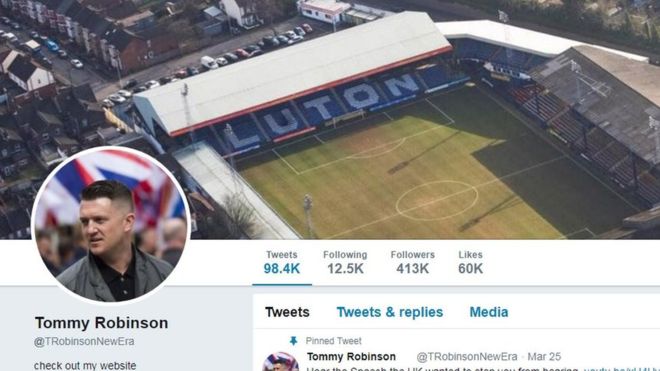 Far right thug Stephen Yaxley-Lennon AKA Tommy Robinson's twitter profile