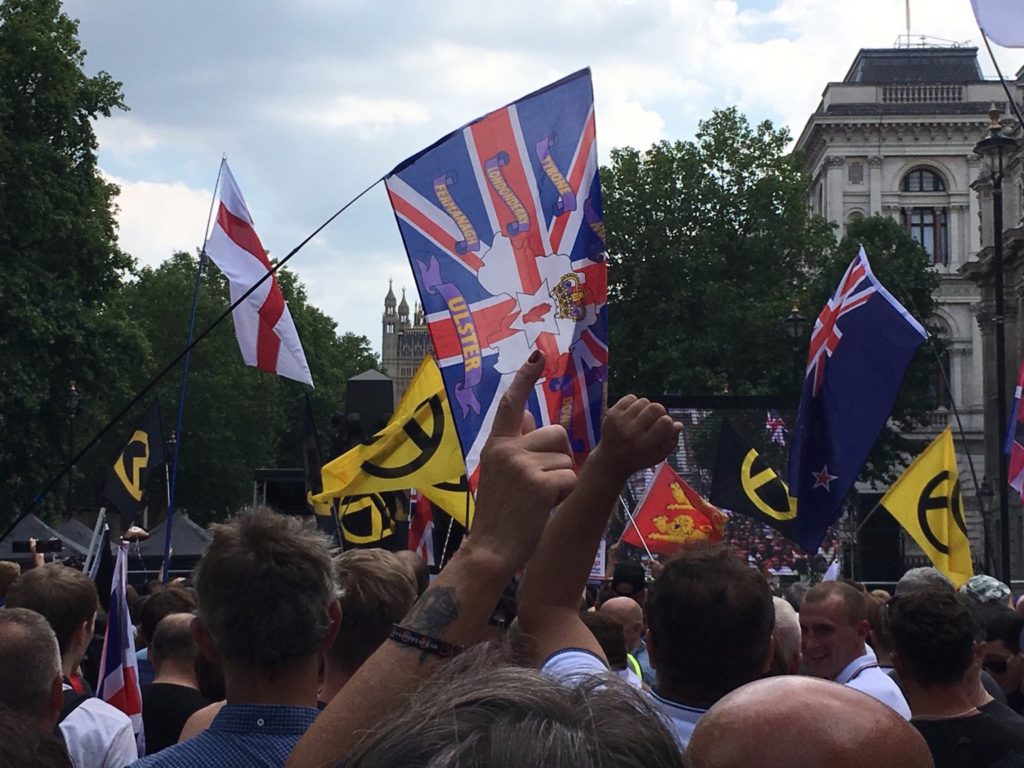 international far right "free Tommy robinson" protest outside Westminster Palace, London
