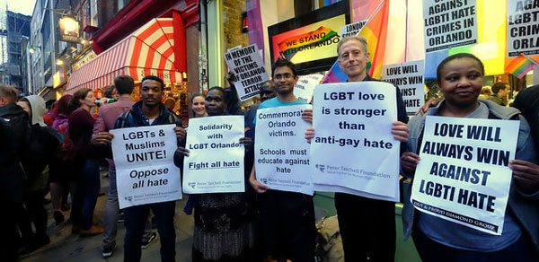 a group of LGBT protesters campaigning against prejudice and discrimination towards the LGBT community