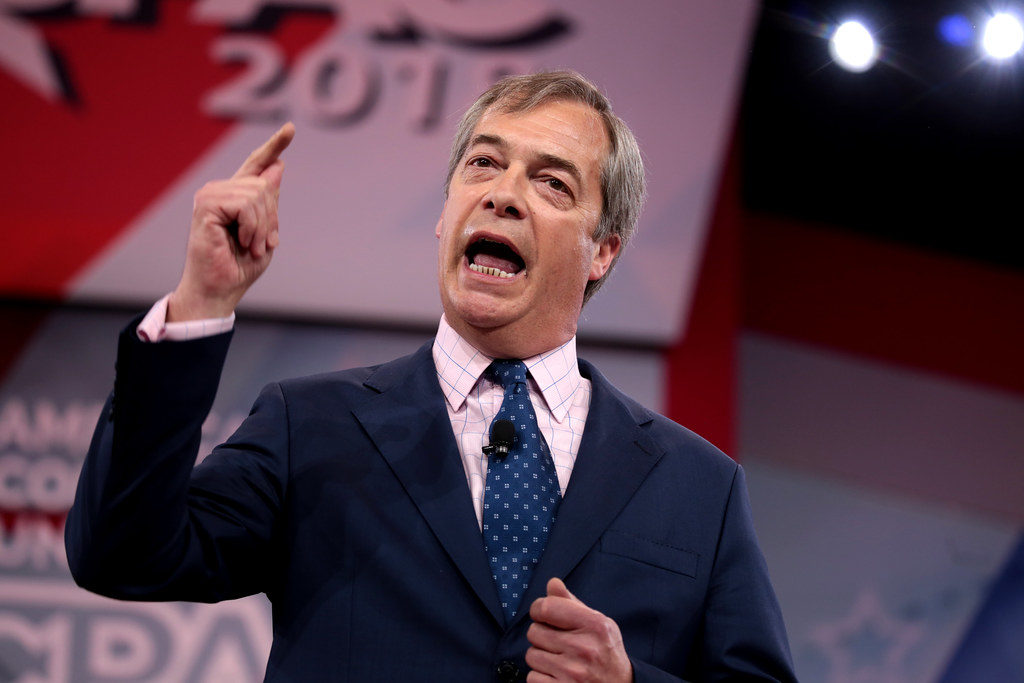Nigel Farage speaking at an event in Europe