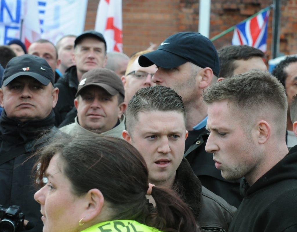 English Defence League Founder Stephen Yaxley-Lennon surrounding by EDL supporters