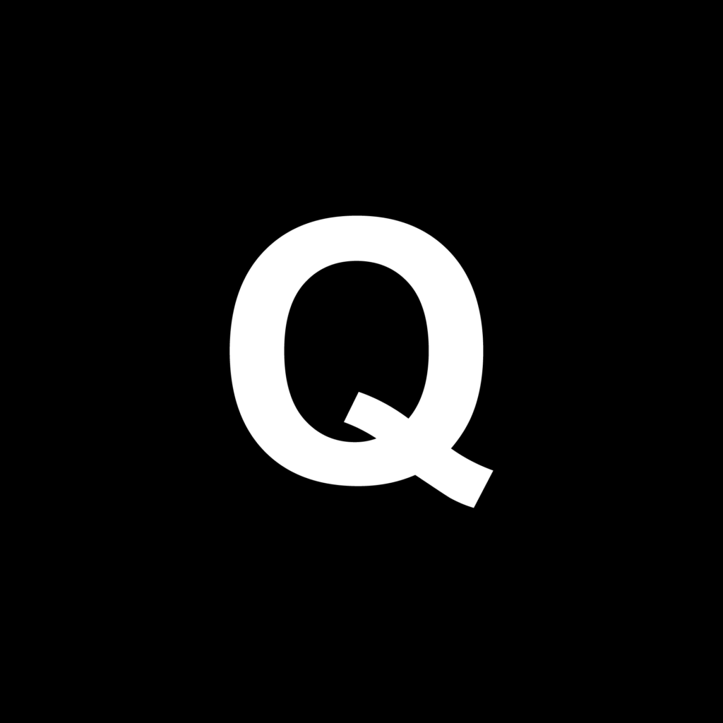 A graphic which says the letter 'Q'