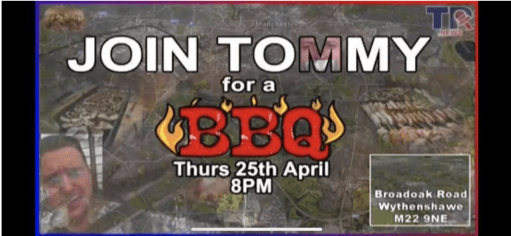 Tommy Robinson is having a BBQ